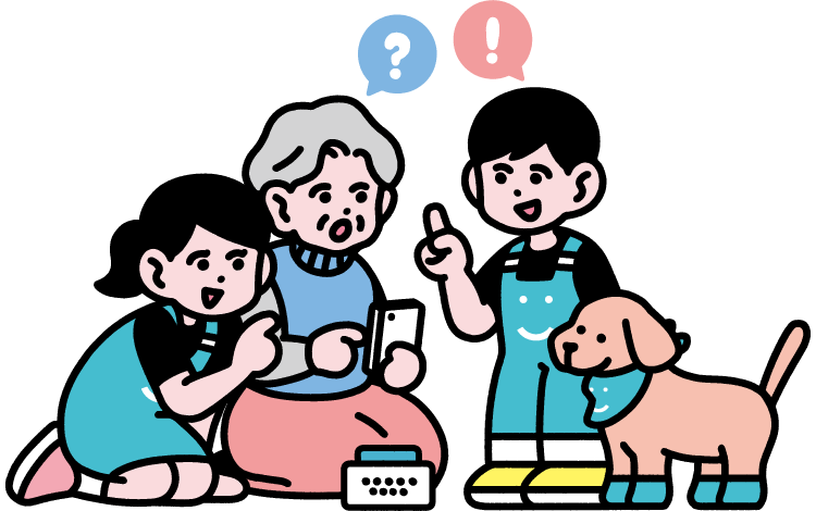 シニア女性をデジタルサポートするイメージキャラクターのイラスト