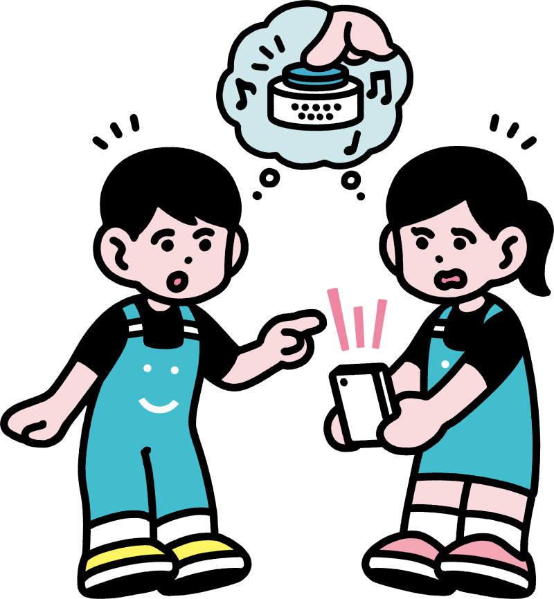 マゴコロボタンからアナウンスをキャッチするイメージキャラクターのイラスト